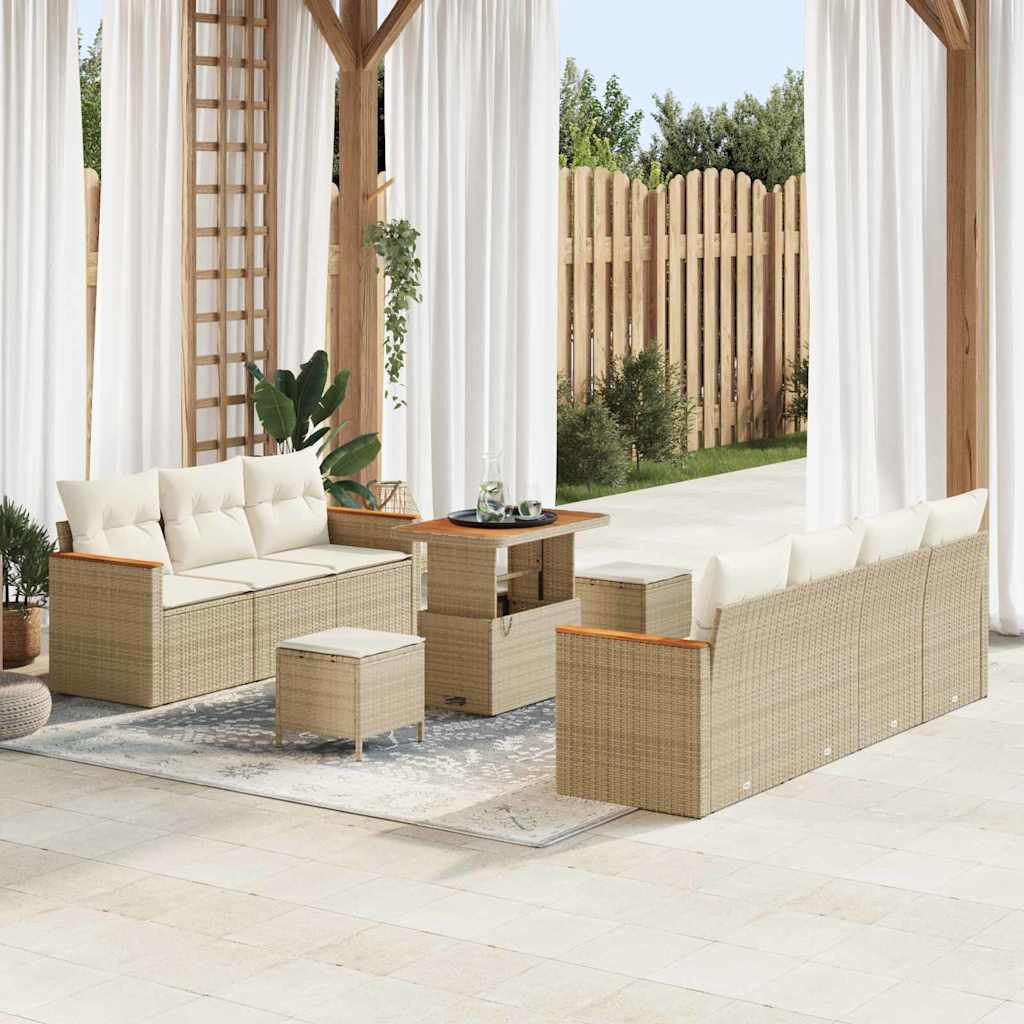 vidaXL Gartensofa-set mit Kissen 14 pcs Beige und Creme Poly-Rattan