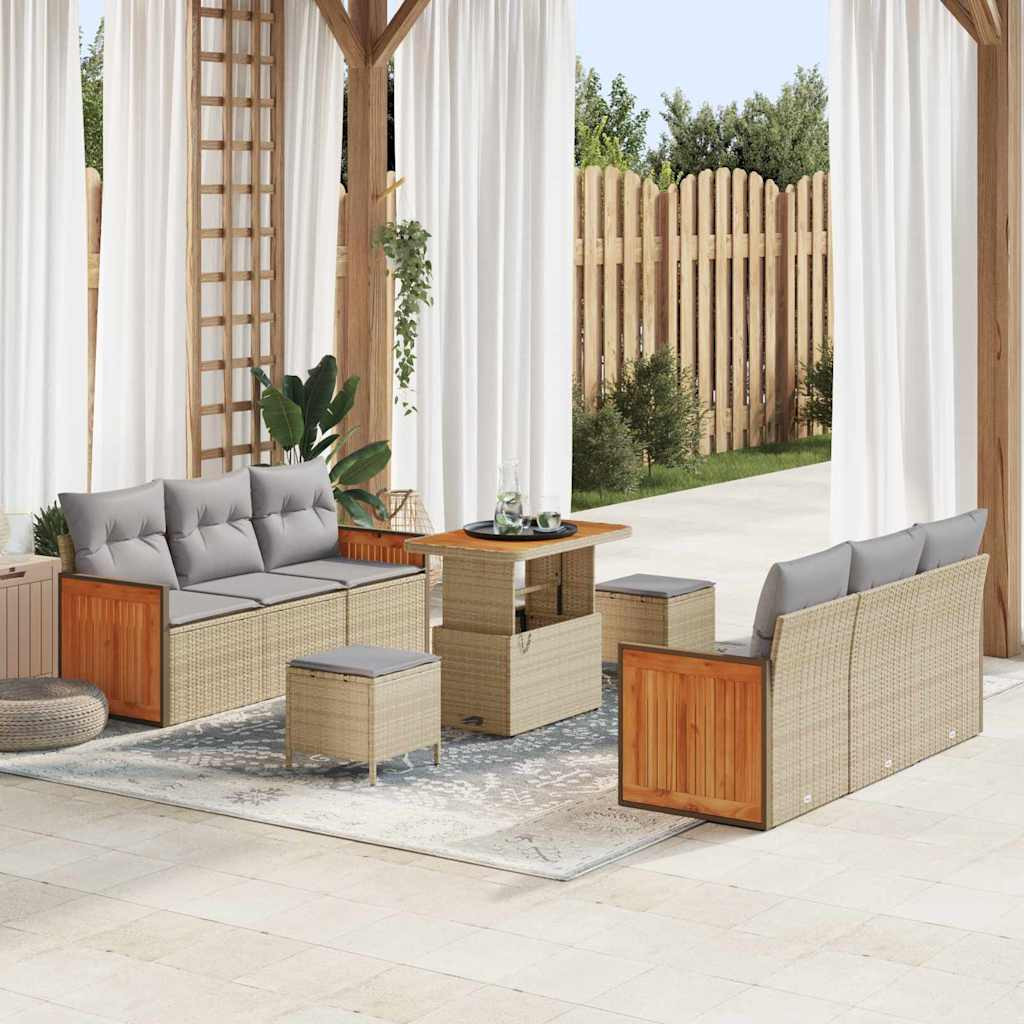 vidaXL Gartensofa-set mit Kissen 11 pcs Beige und Hellgrau Poly-Rattan