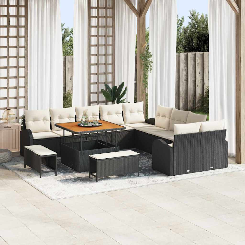 vidaXL Garten-Sofa-Set mit Kissen 13 pcs Schwarz und Creme