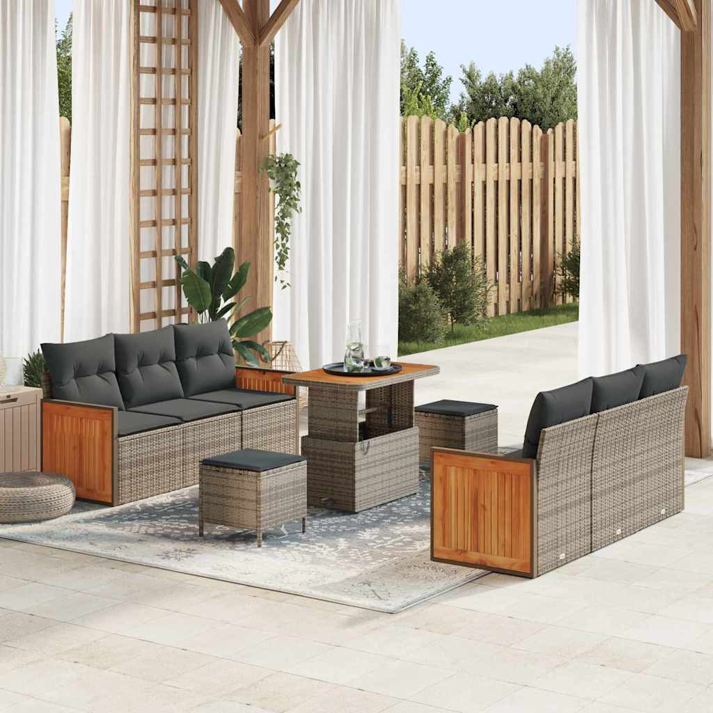 vidaXL Gartensofa-set mit Kissen 11 pcs Grau Poly-Rattan