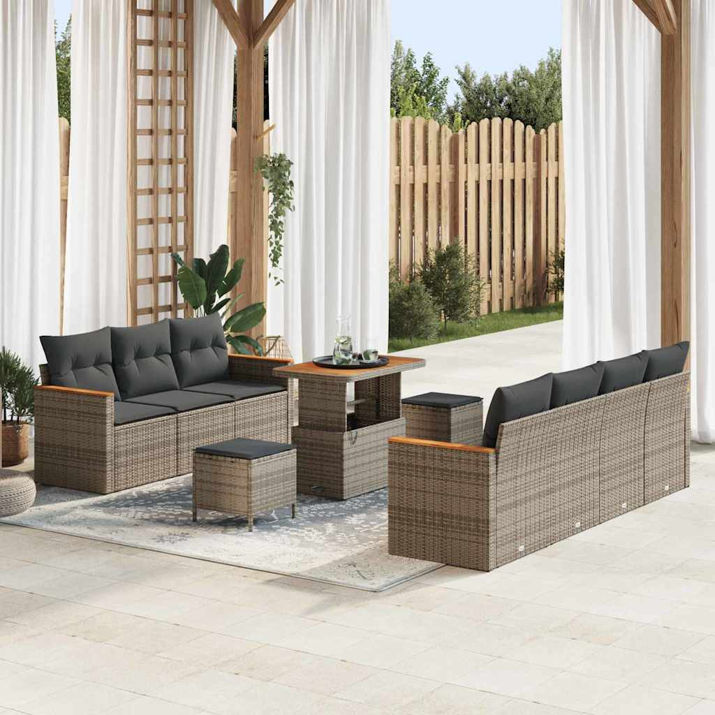 vidaXL Gartensofa-set mit Kissen 14 pcs Grau Poly-Rattan