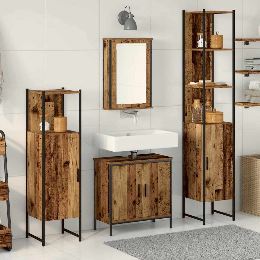 vidaXL Badezimmermöbel-Set mit Regal mit Tür 4 pcs Braun Holzwerkstoff