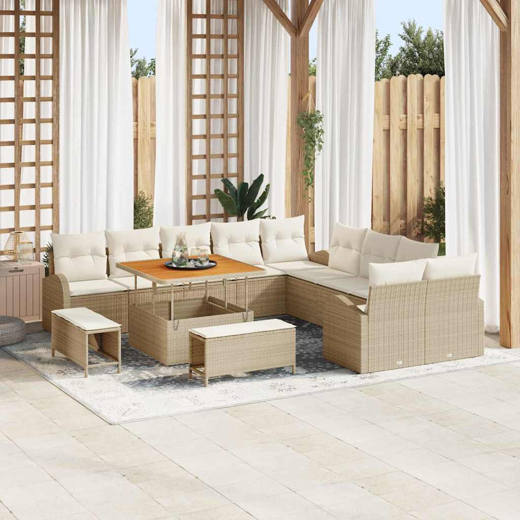 vidaXL Garten-Sofa-Set mit Kissen mit Speicher 13 pcs Beige und Creme