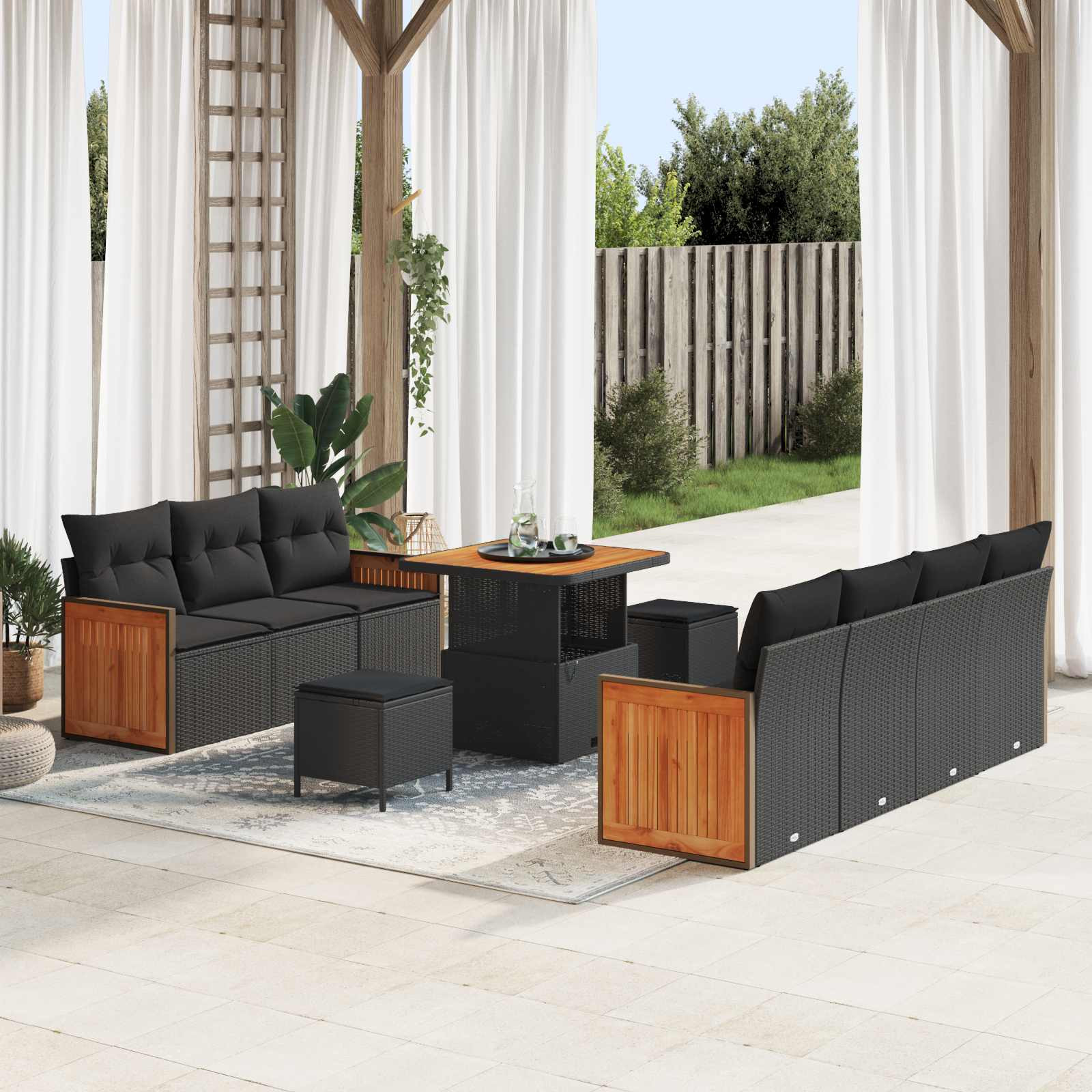vidaXL Gartensofa-set mit Kissen 13 pcs Schwarz Poly-Rattan
