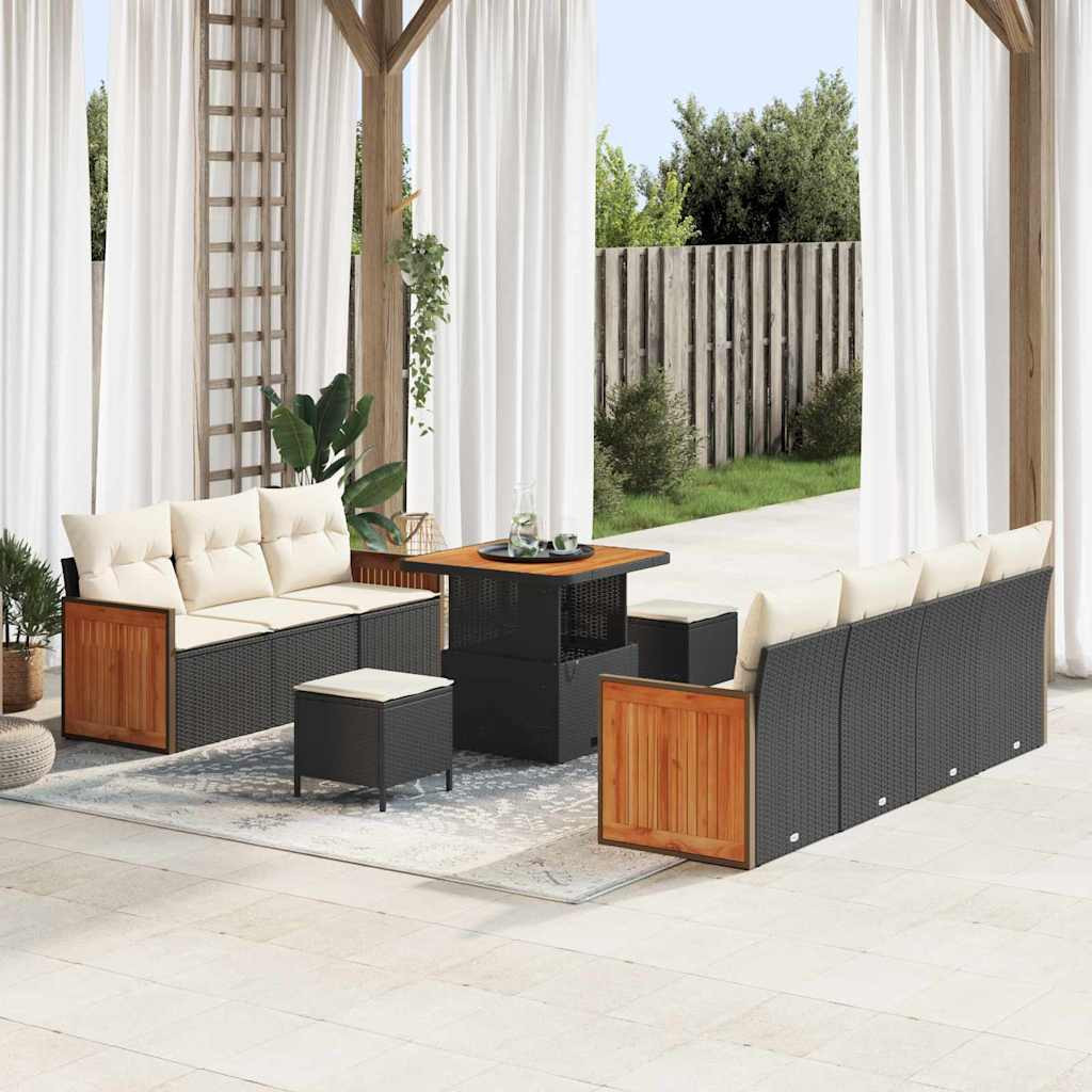 vidaXL Gartensofa-set mit Kissen 13 pcs Schwarz und Creme Poly-Rattan