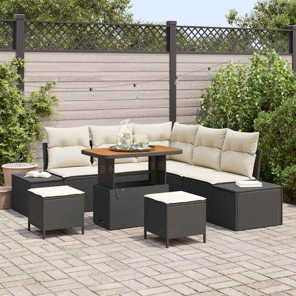 vidaXL Gartensofa-set mit Kissen 8 pcs Schwarz Poly Rattan