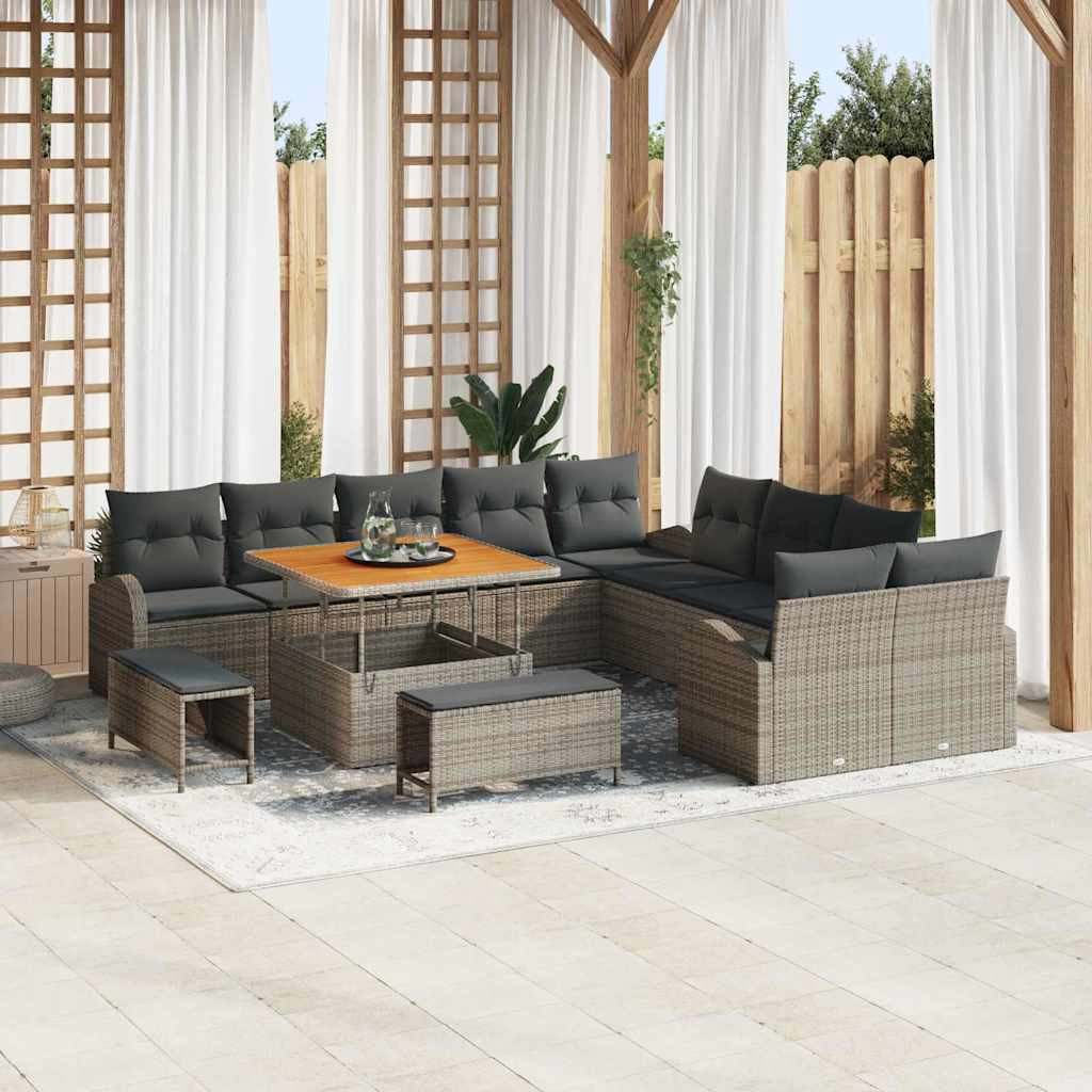 vidaXL Garten-Sofa-Set mit Kissen mit Speicher 13 pcs Grau