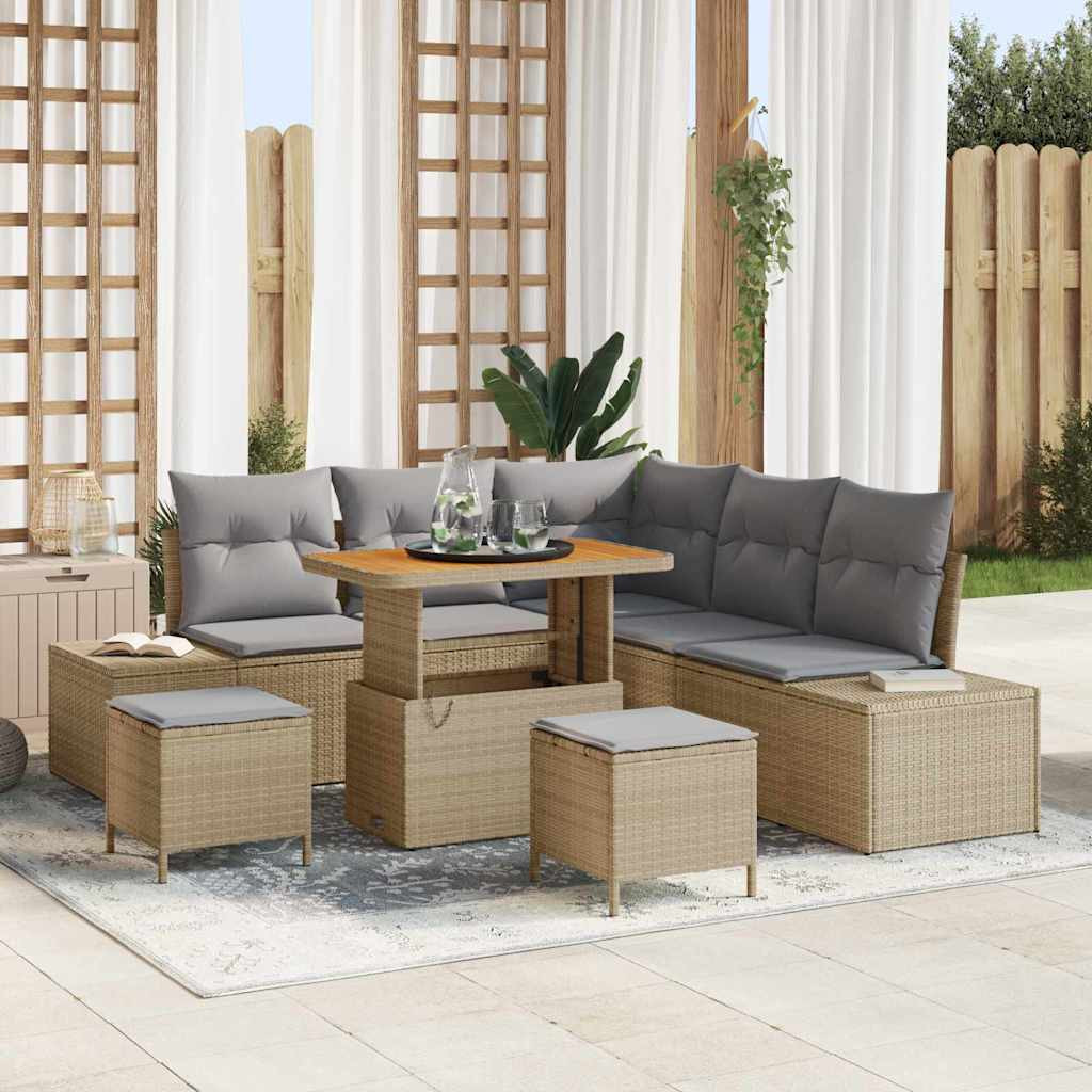 vidaXL Gartensofa-set mit Kissen mit Speicher 8 pcs Beige Poly Rattan