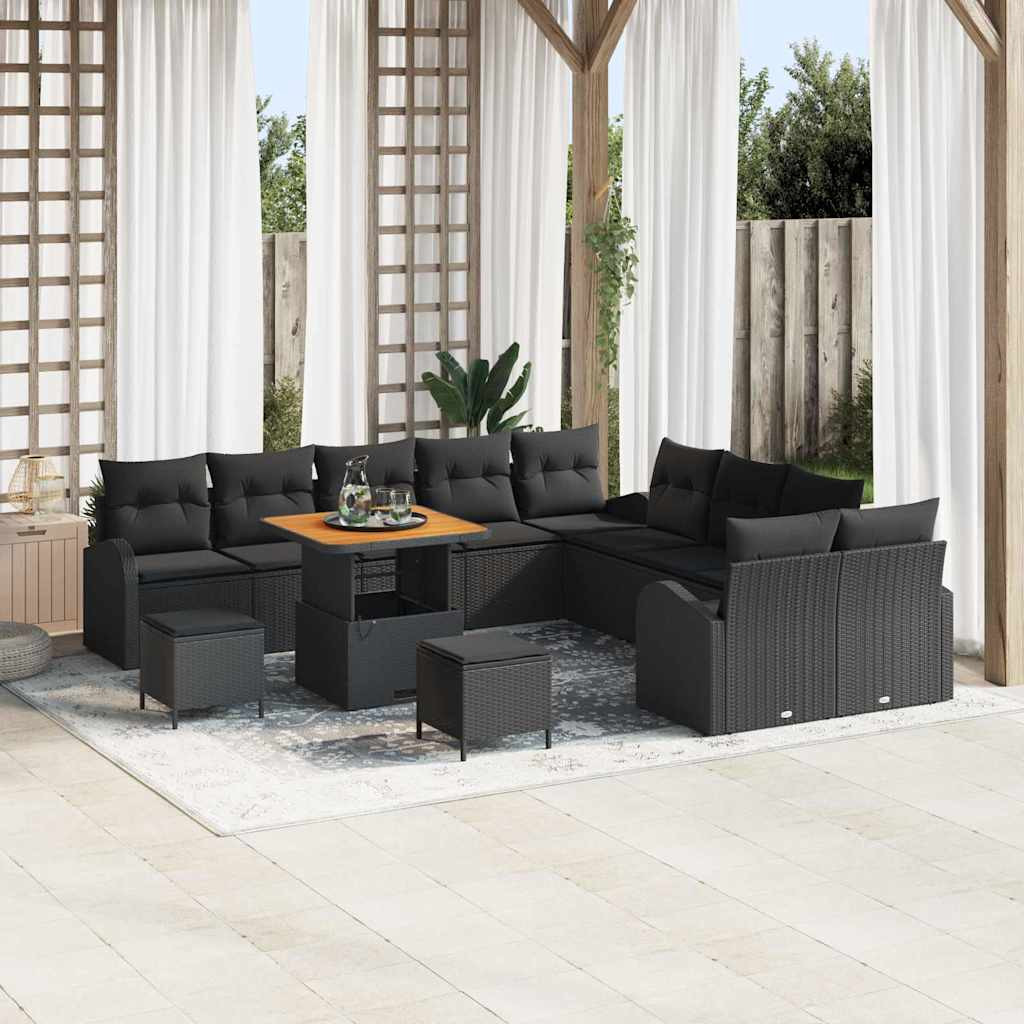 vidaXL Garten-Sofa-Set mit Kissen mit Speicher 13 pcs Schwarz