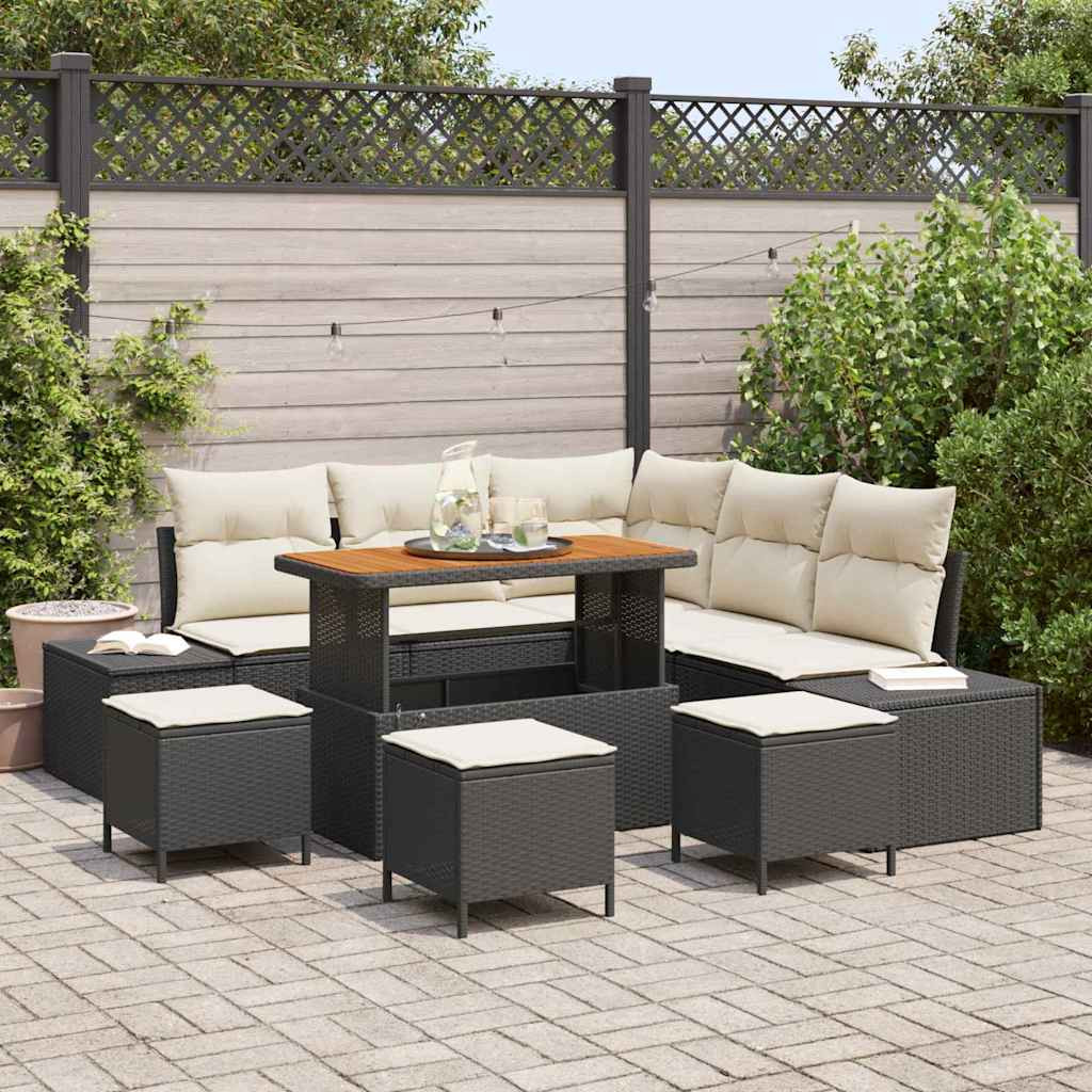 vidaXL Gartensofa-set mit Kissen 9 pcs Schwarz Poly Rattan