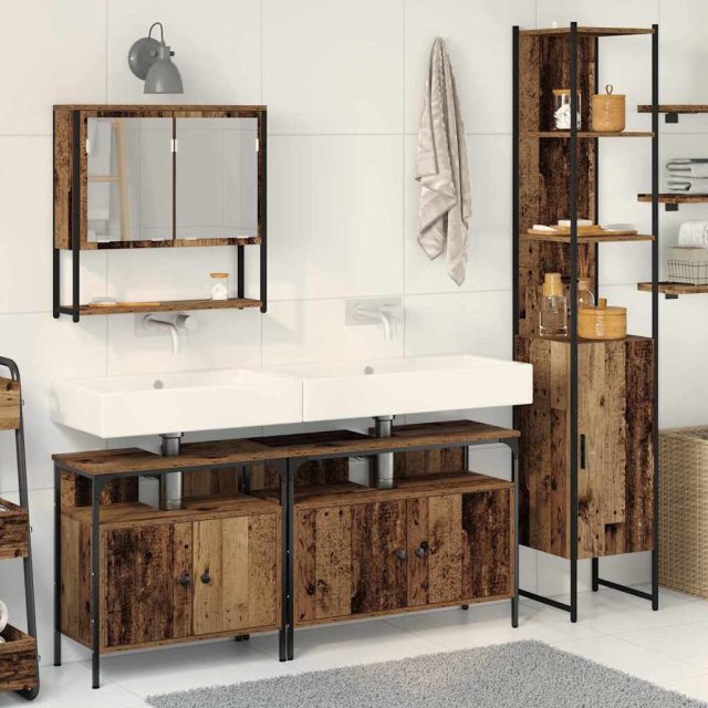 vidaXL Badezimmermöbel-Set mit Regal 4 pcs Altholz Holzwerkstoff
