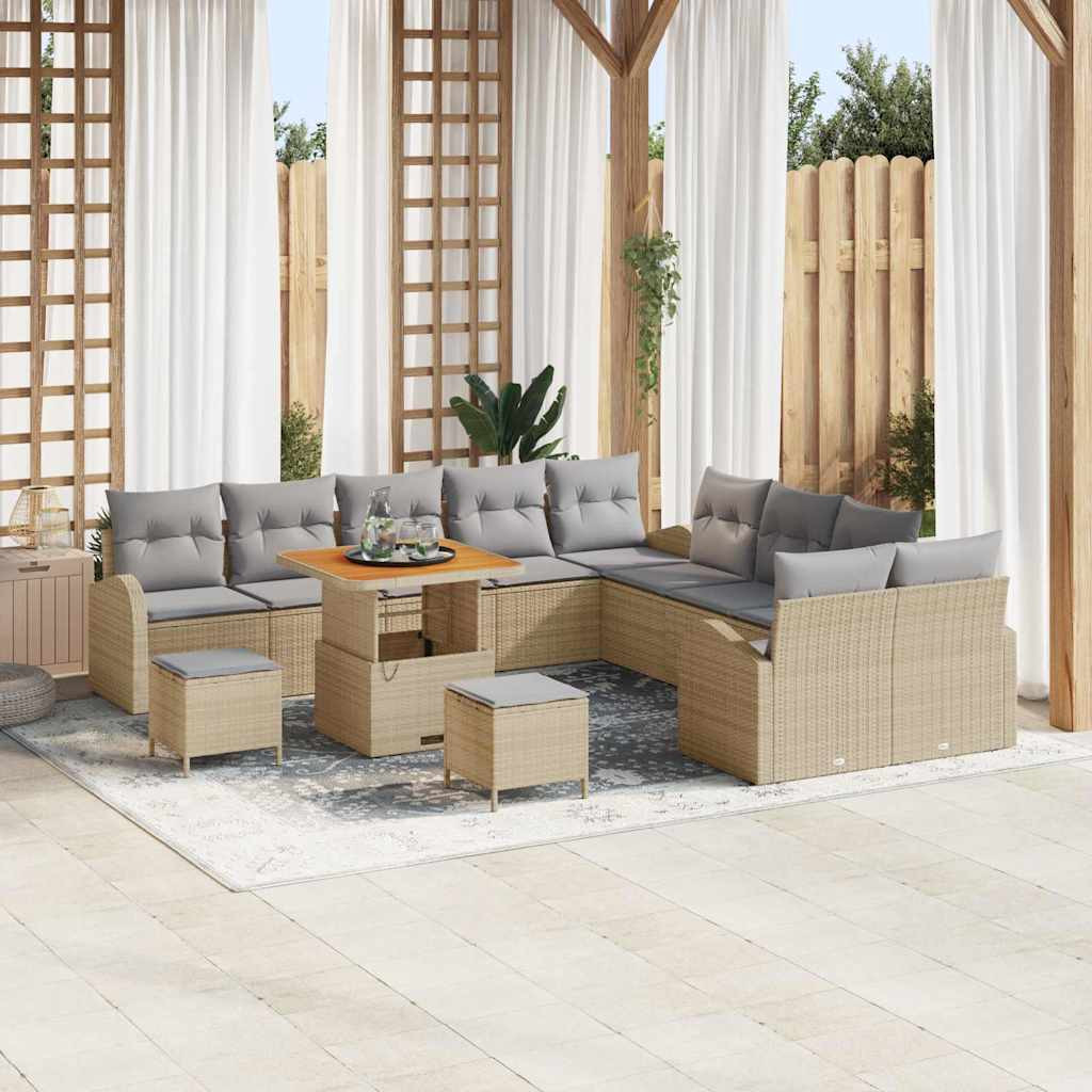 vidaXL Garten-Sofa-Set mit Kissen 13 pcs Beige und Hellgrau