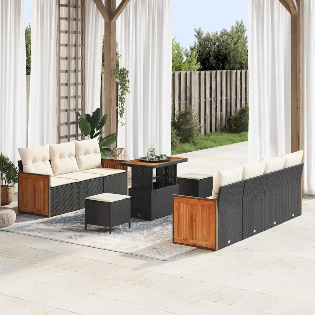 vidaXL Gartensofa-set mit Kissen 13 pcs Schwarz und Creme Poly-Rattan