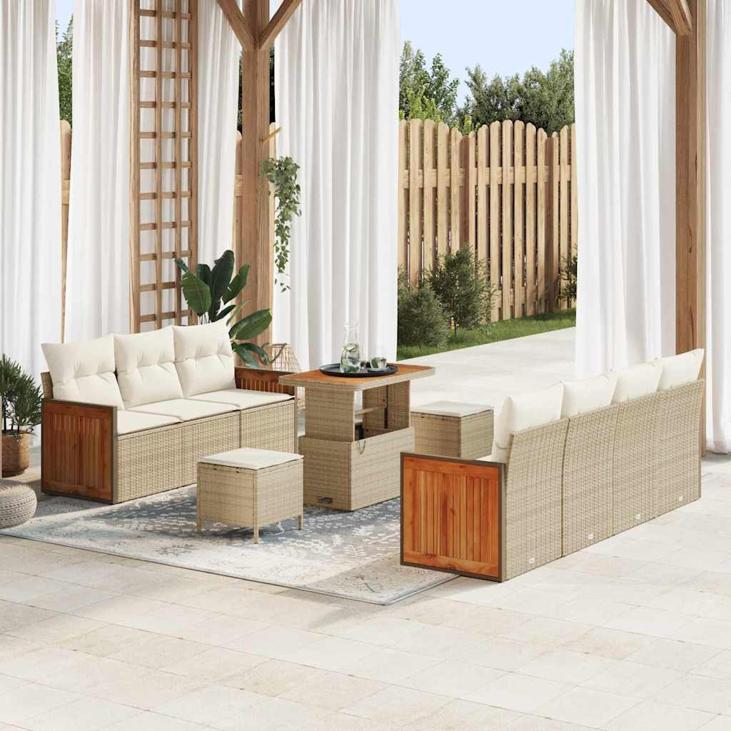 vidaXL Gartensofa-set mit Kissen 13 pcs Beige und Creme Poly-Rattan