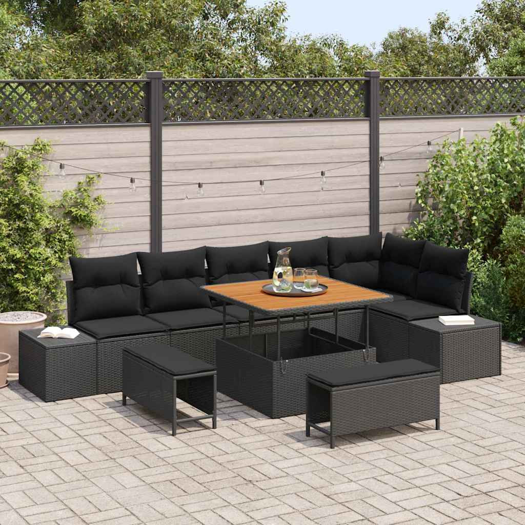 vidaXL Gartensofa-set mit Kissen 9 pcs Schwarz Poly Rattan