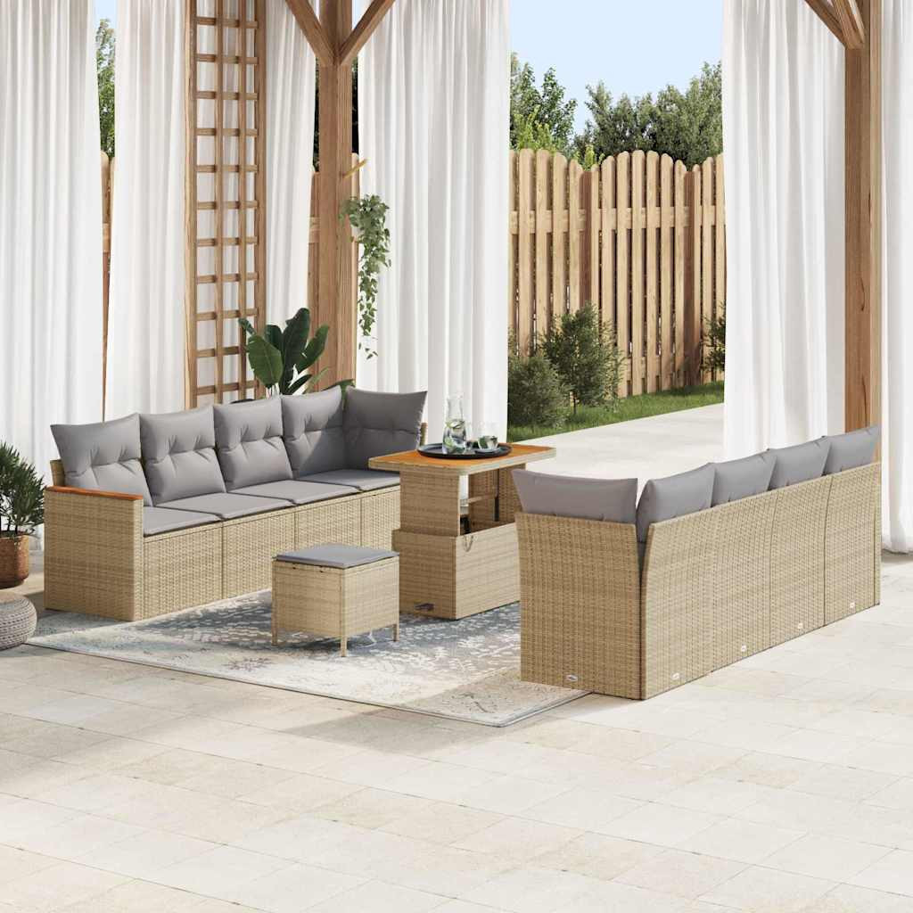 vidaXL Gartensofa-set mit Kissen 12 pcs Beige Poly-Rattan