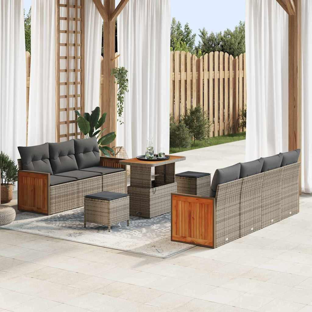 vidaXL Gartensofa-set mit Kissen 13 pcs Grau Poly-Rattan