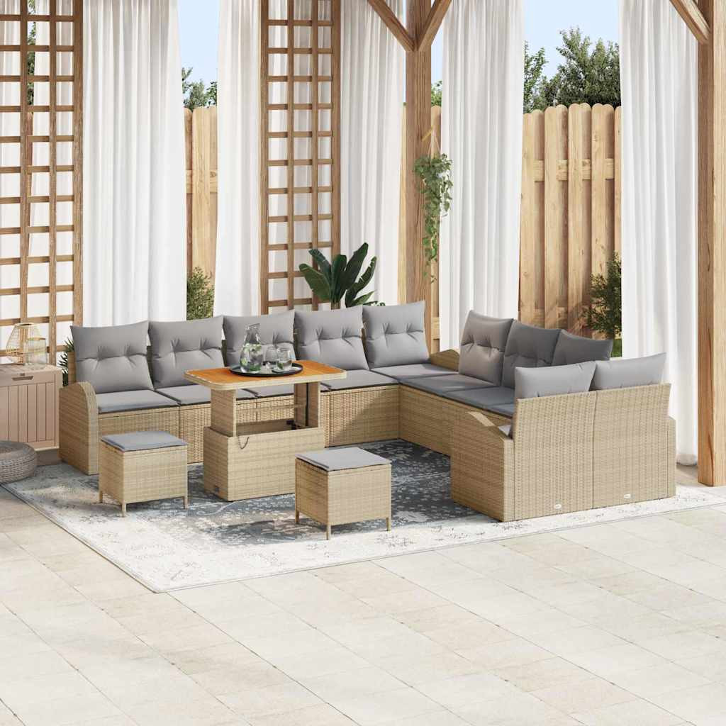 vidaXL Garten-Sofa-Set mit Kissen 13 pcs Beige und Hellgrau