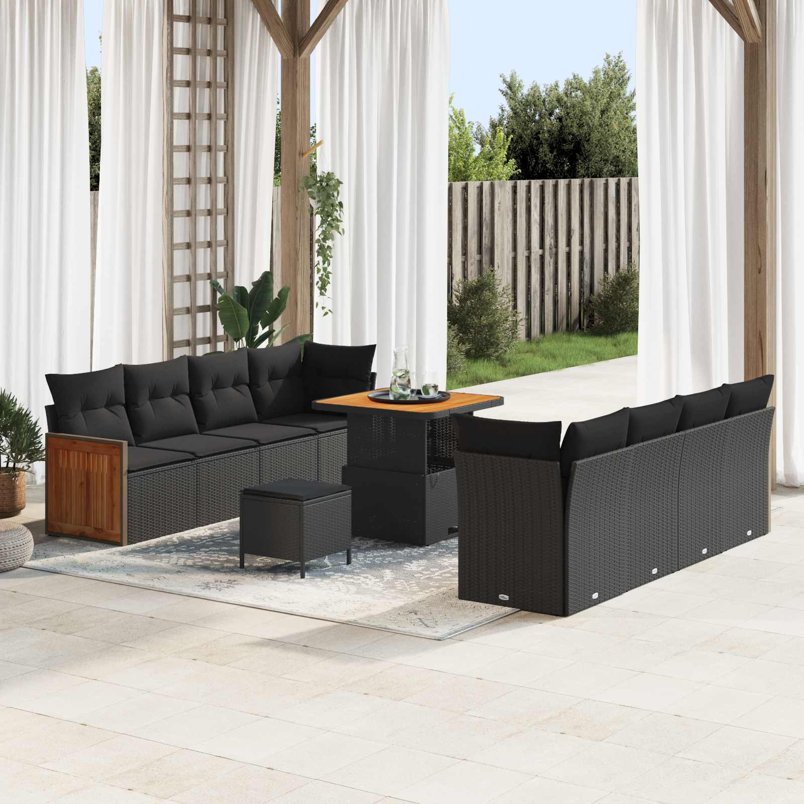 vidaXL Gartensofa-set mit Kissen 12 pcs Schwarz Poly-Rattan