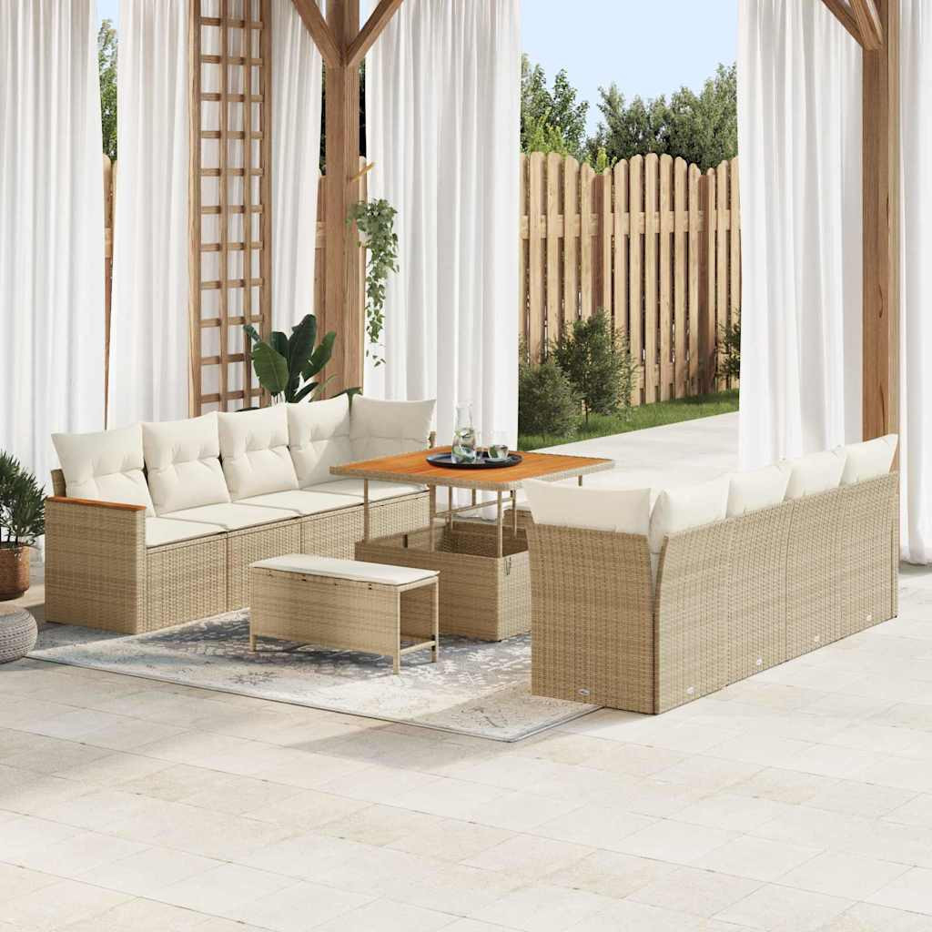 vidaXL Gartensofa-set mit Kissen 12 pcs Beige Poly-Rattan