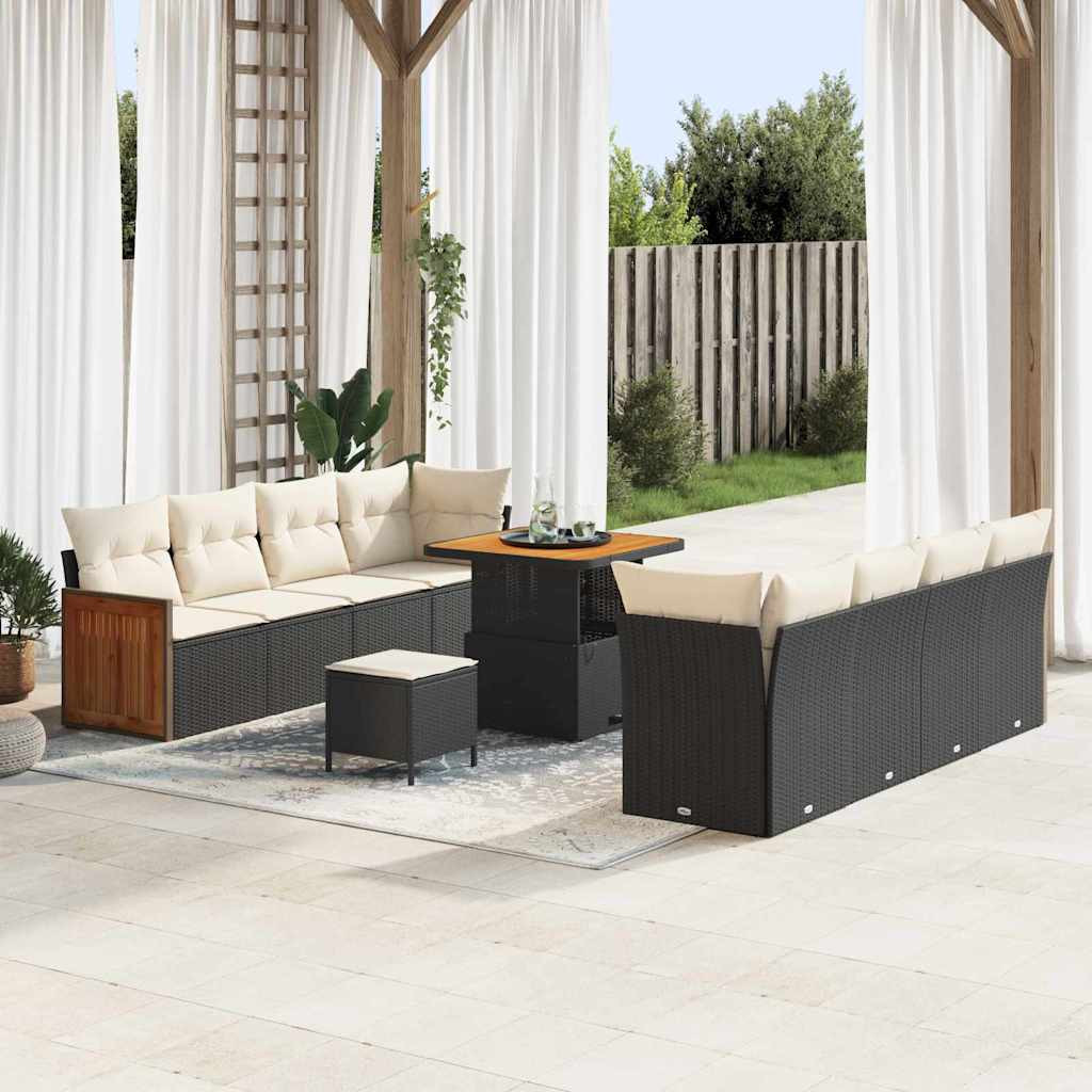 vidaXL Gartensofa-set mit Kissen 12 pcs Schwarz und Creme Poly-Rattan