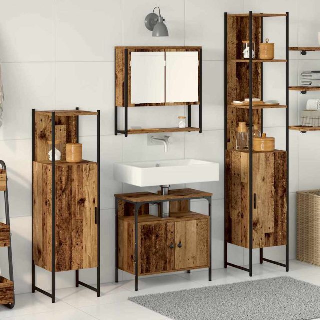 vidaXL Badezimmermöbel Set mit Regal 4 pcs Altholz Holzwerkstoff