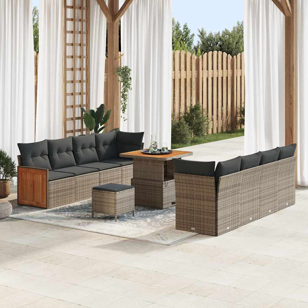 vidaXL Gartensofa-set mit Kissen 11 pcs Grau Poly-Rattan