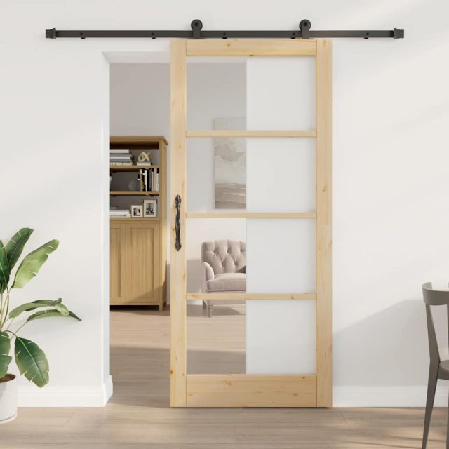 vidaXL Schiebetür ORKDAL Natürlich und Schwarz 93 x 211 cm