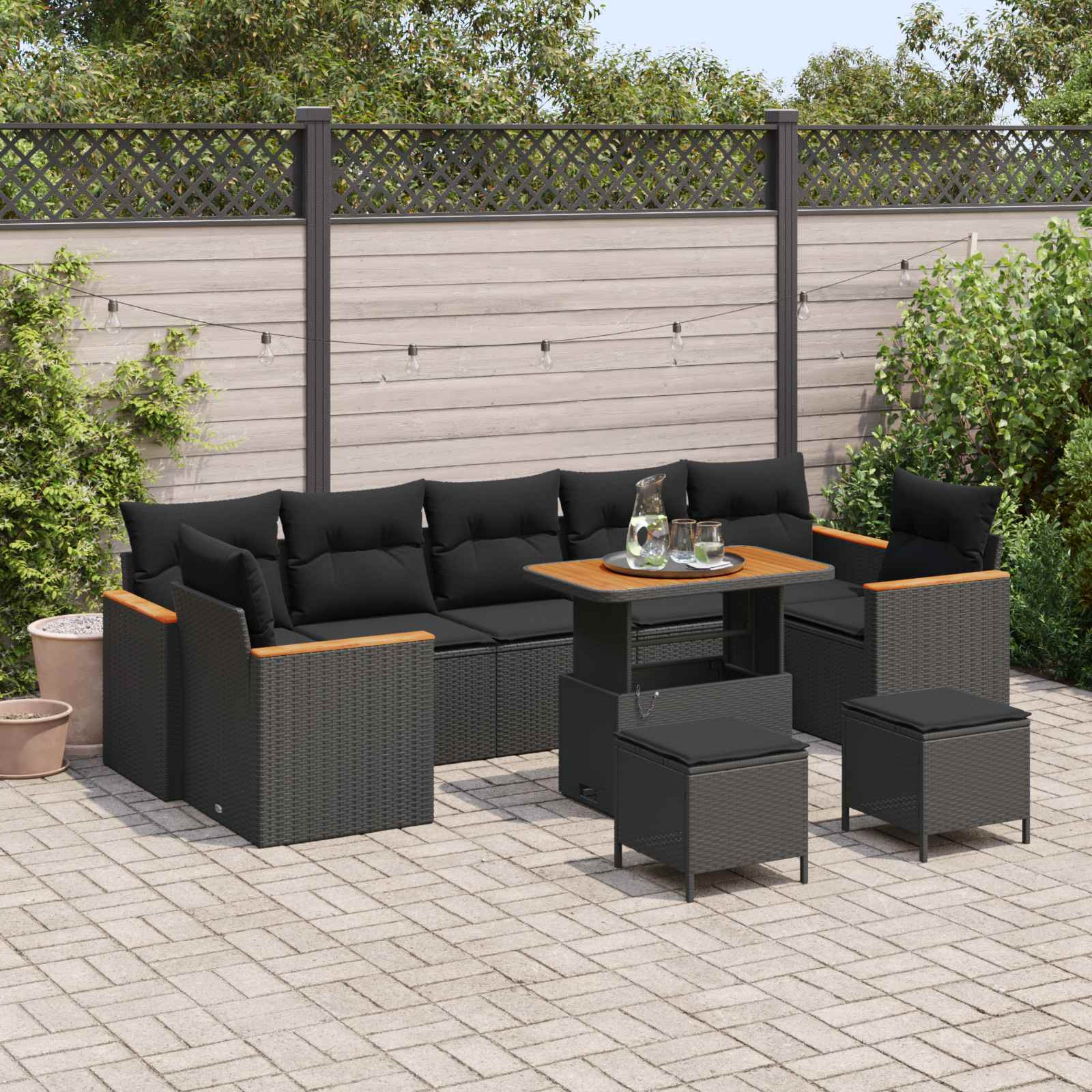 vidaXL Gartensofa-set mit Kissen 10 pcs Schwarz Poly Rattan