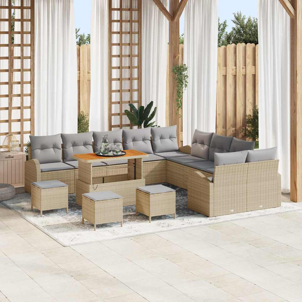 vidaXL Garten-Sofa-Set mit Kissen 14 pcs Beige und Hellgrau