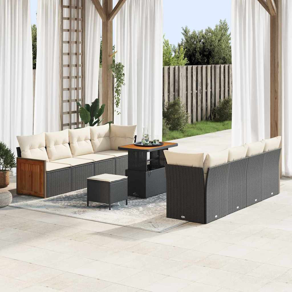 vidaXL Gartensofa-set mit Kissen 12 pcs Schwarz und Creme Poly-Rattan