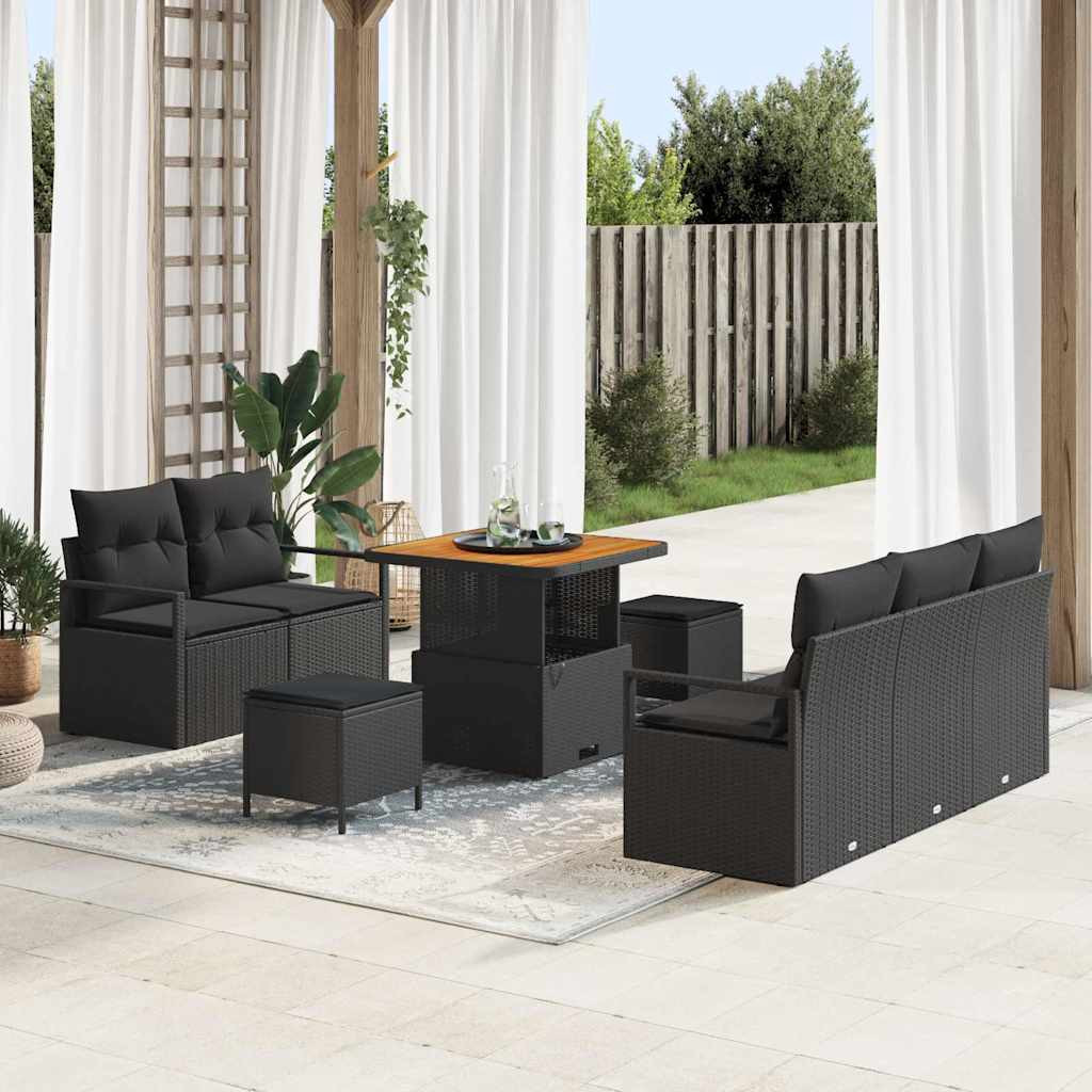vidaXL Garten-Sofa-Set mit Kissen mit Speicher 8 pcs Schwarz