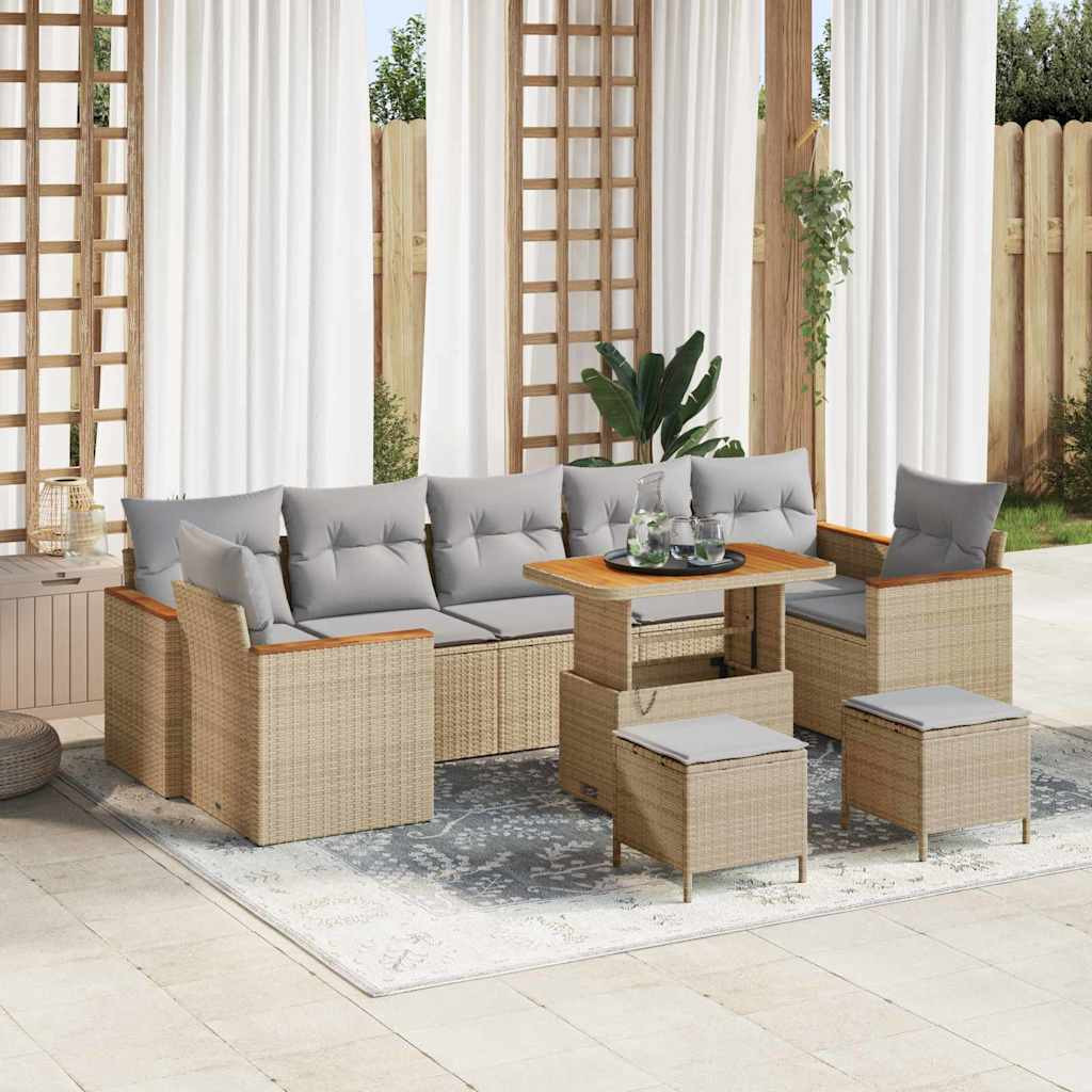 vidaXL Gartensofa-set mit Kissen 10 pcs Beige Poly Rattan