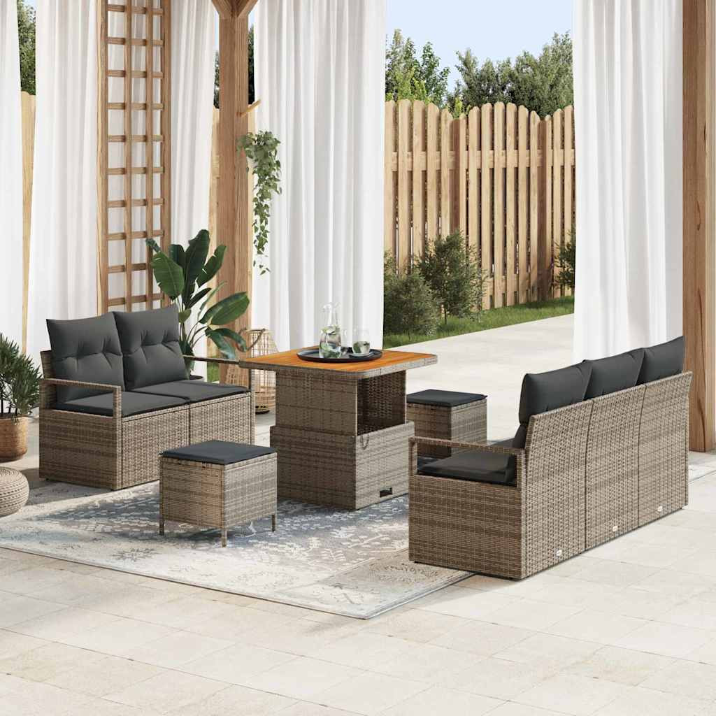 vidaXL Garten-Sofa-Set mit Kissen mit Speicher 8 pcs Grau