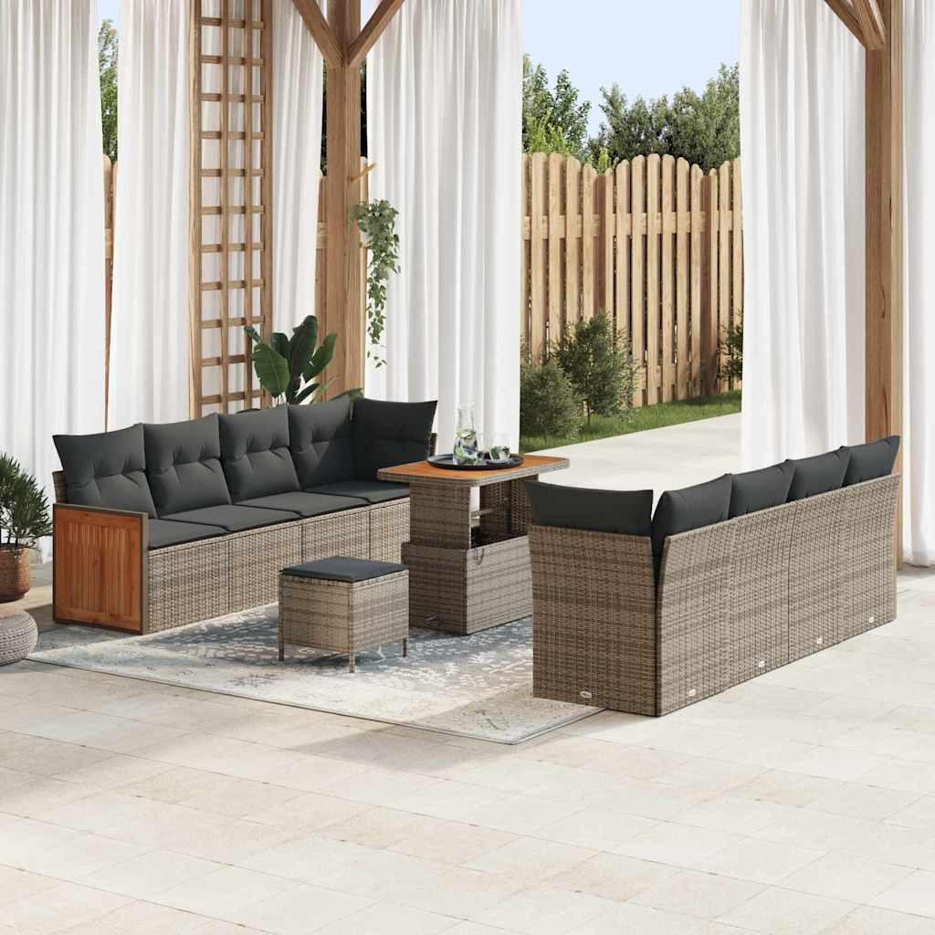 vidaXL Gartensofa-set mit Kissen 12 pcs Grau Poly-Rattan