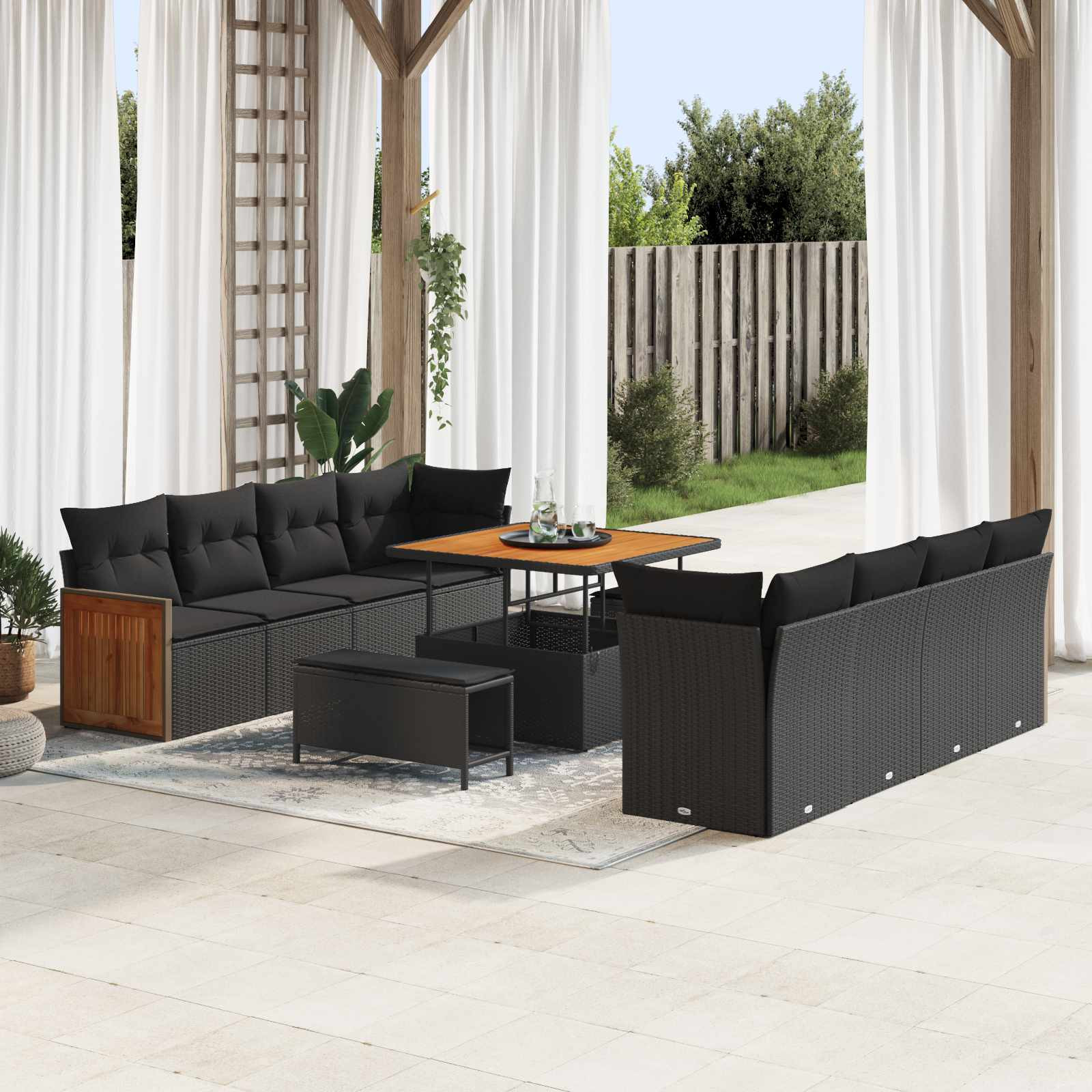 vidaXL Gartensofa-set mit Kissen Schwarz 231 x 224 x 85 cm Poly-Rattan