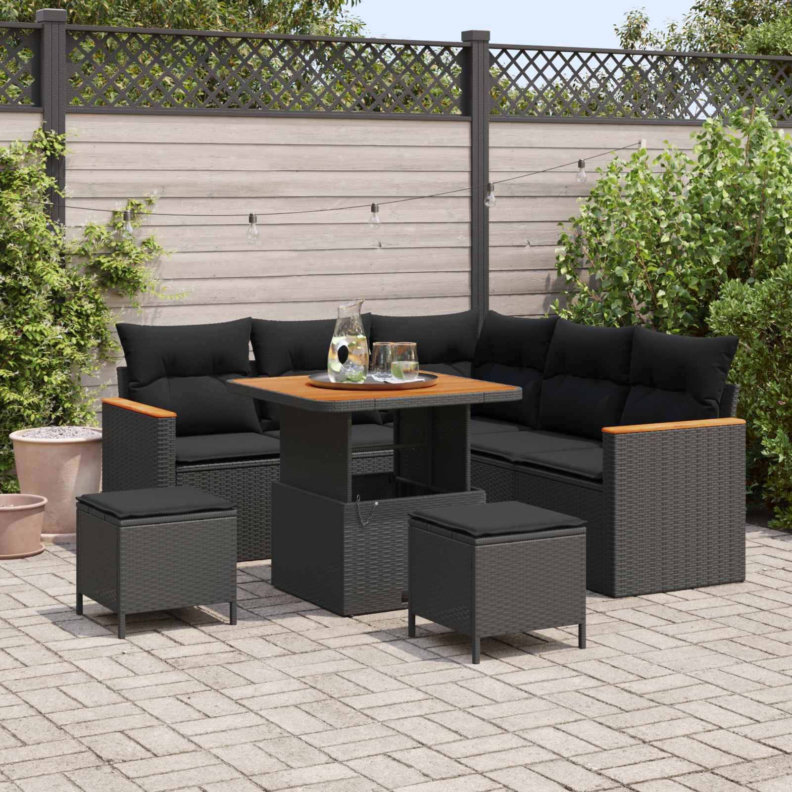 vidaXL Gartensofa-set mit Kissen 8 pcs Schwarz Poly Rattan
