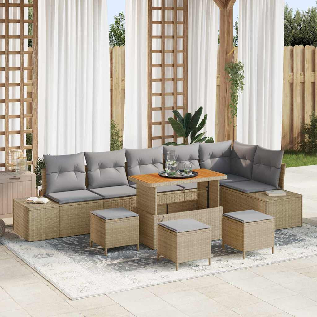 vidaXL Gartensofa-set mit Kissen mit Speicher 10 pcs Beige Poly Rattan