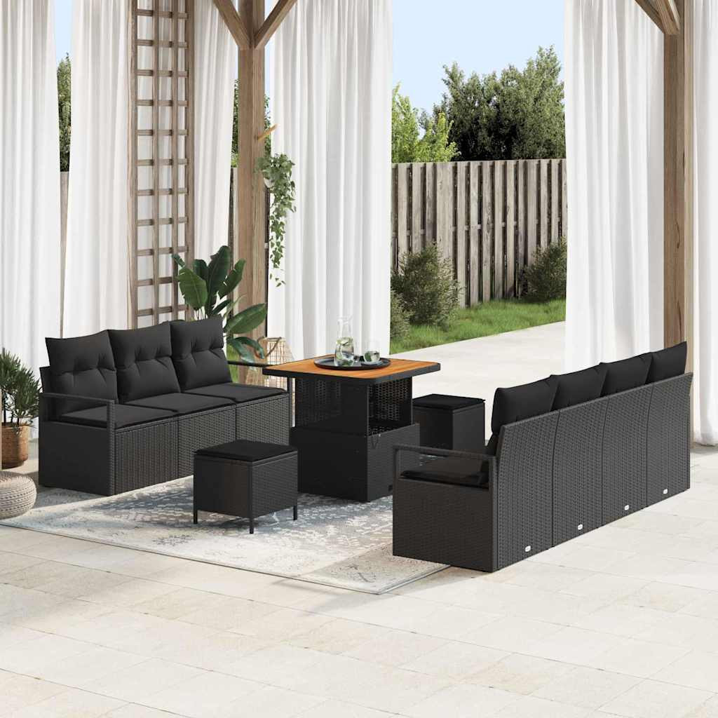 vidaXL Garten-Sofa-Set mit Kissen mit Speicher 10 pcs Schwarz