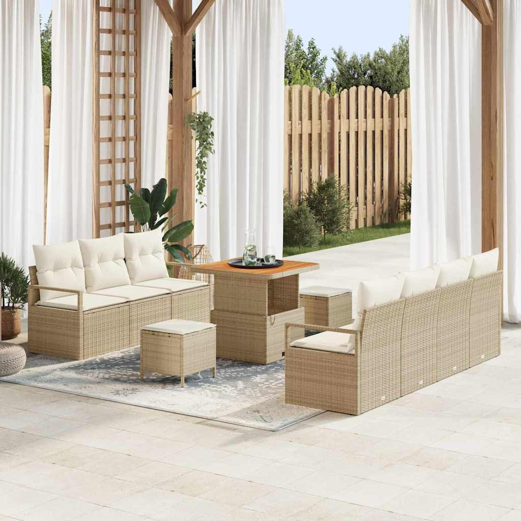 vidaXL Garten-Sofa-Set mit Kissen mit Speicher 10 pcs Beige und Creme