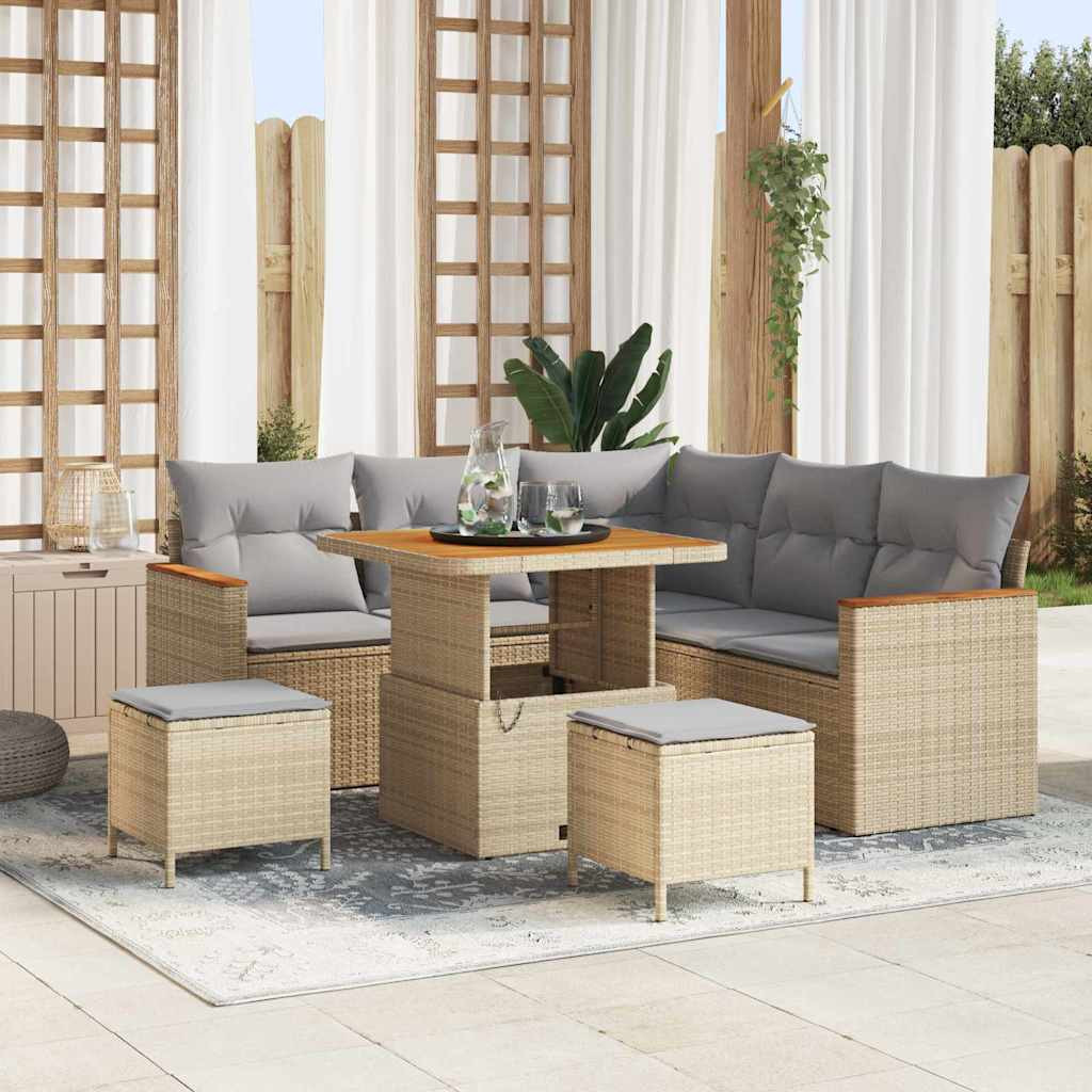 vidaXL Gartensofa-set mit Kissen 8 pcs Beige Poly Rattan