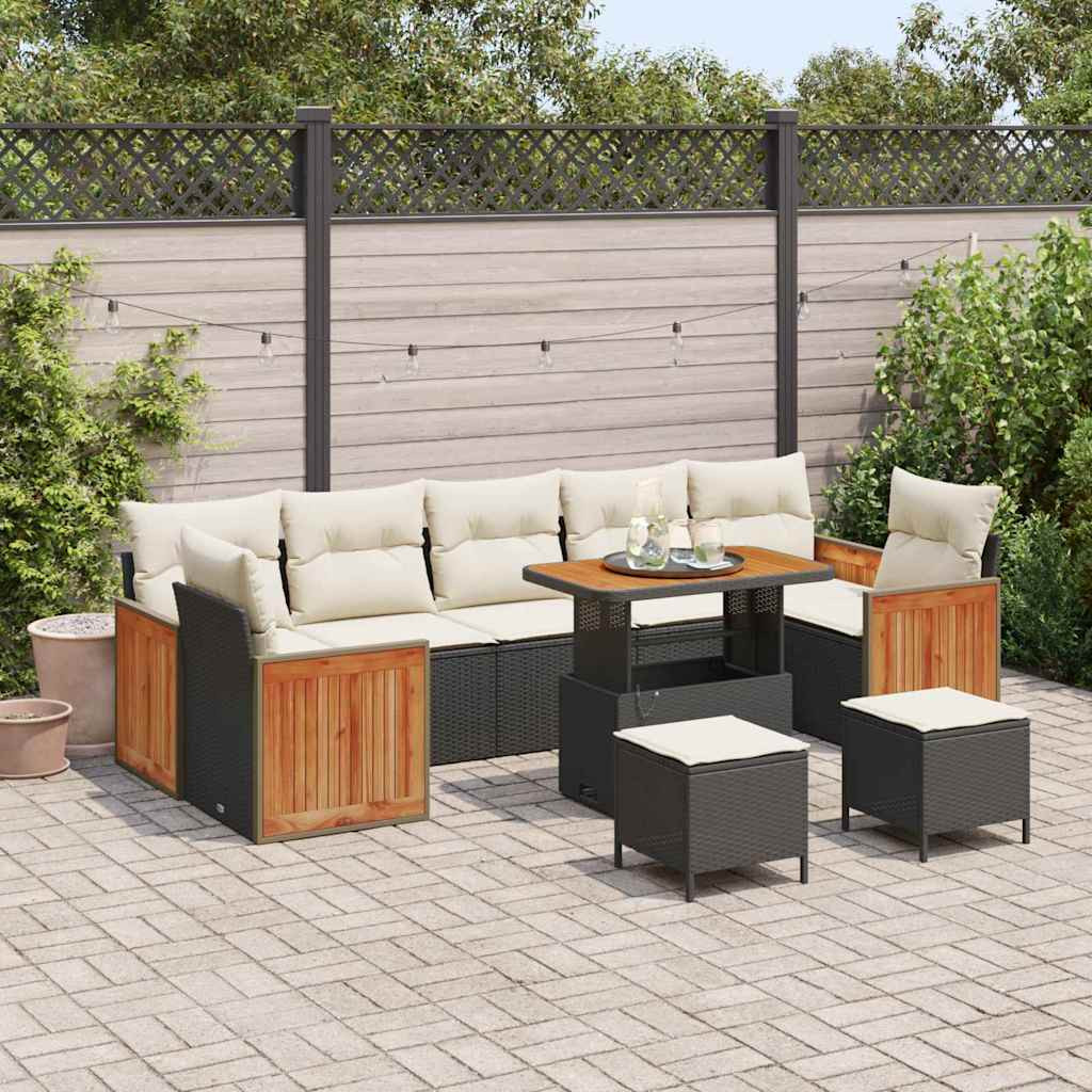 vidaXL Gartensofa-set mit Kissen 13 pcs Schwarz und Creme Poly-Rattan