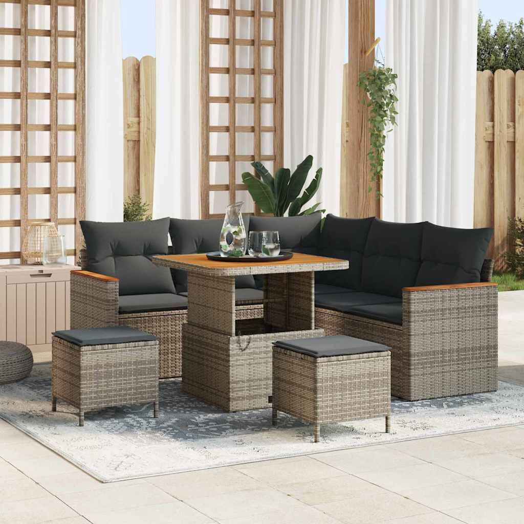 vidaXL Gartensofa-set mit Kissen 8 pcs Grau Poly Rattan