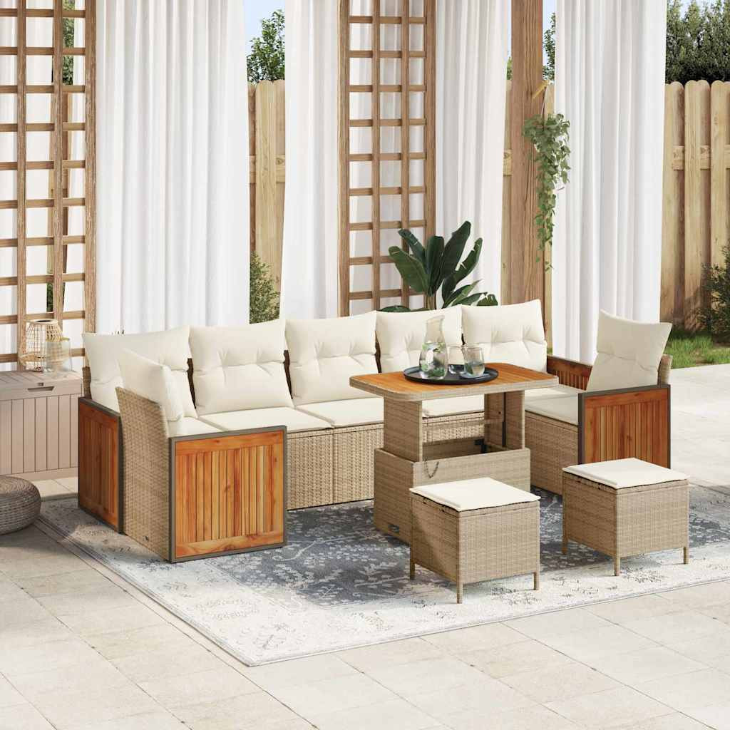 vidaXL Gartensofa-set mit Kissen 13 pcs Beige und Creme Poly-Rattan