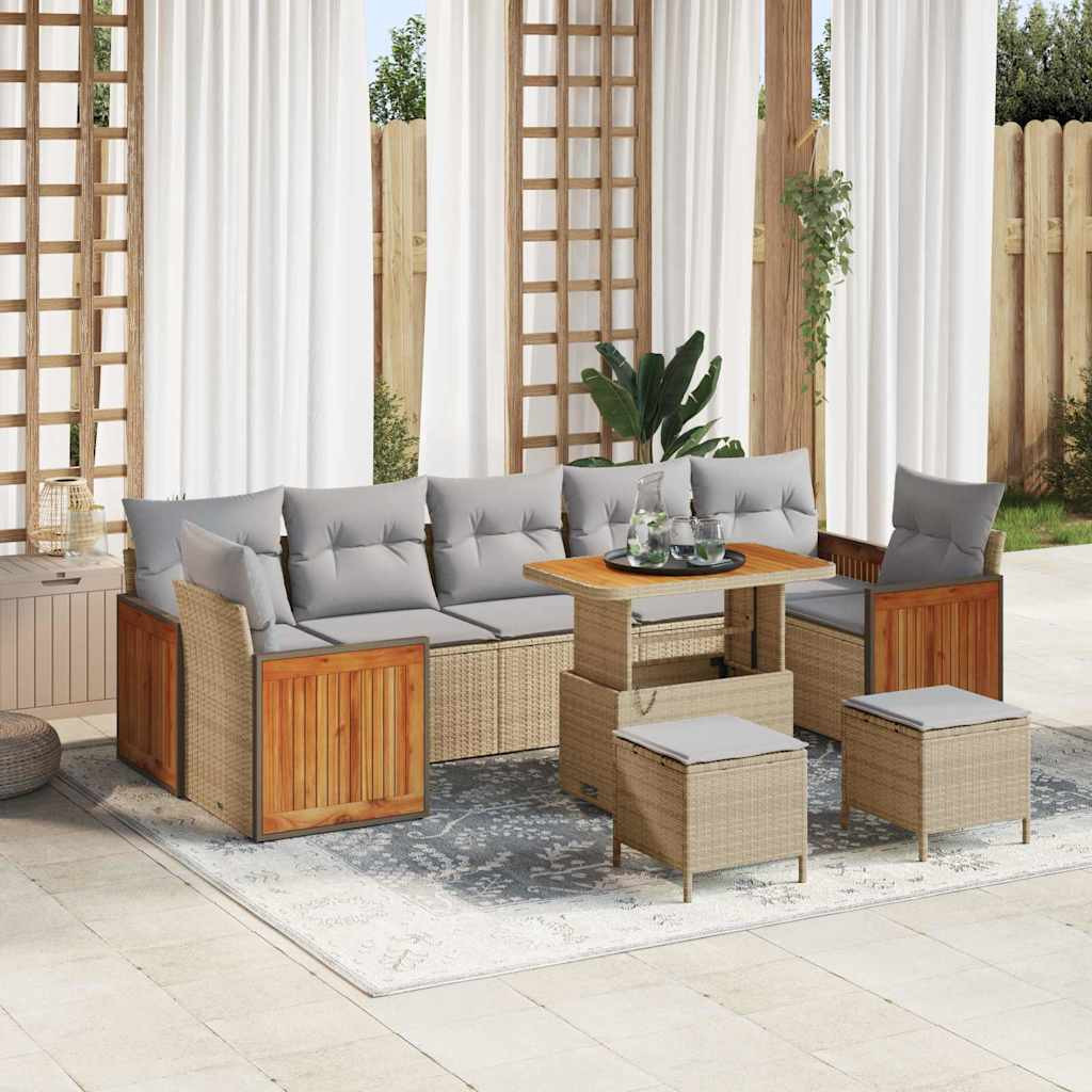 vidaXL Gartensofa-set mit Kissen 13 pcs Beige und Hellgrau Poly-Rattan