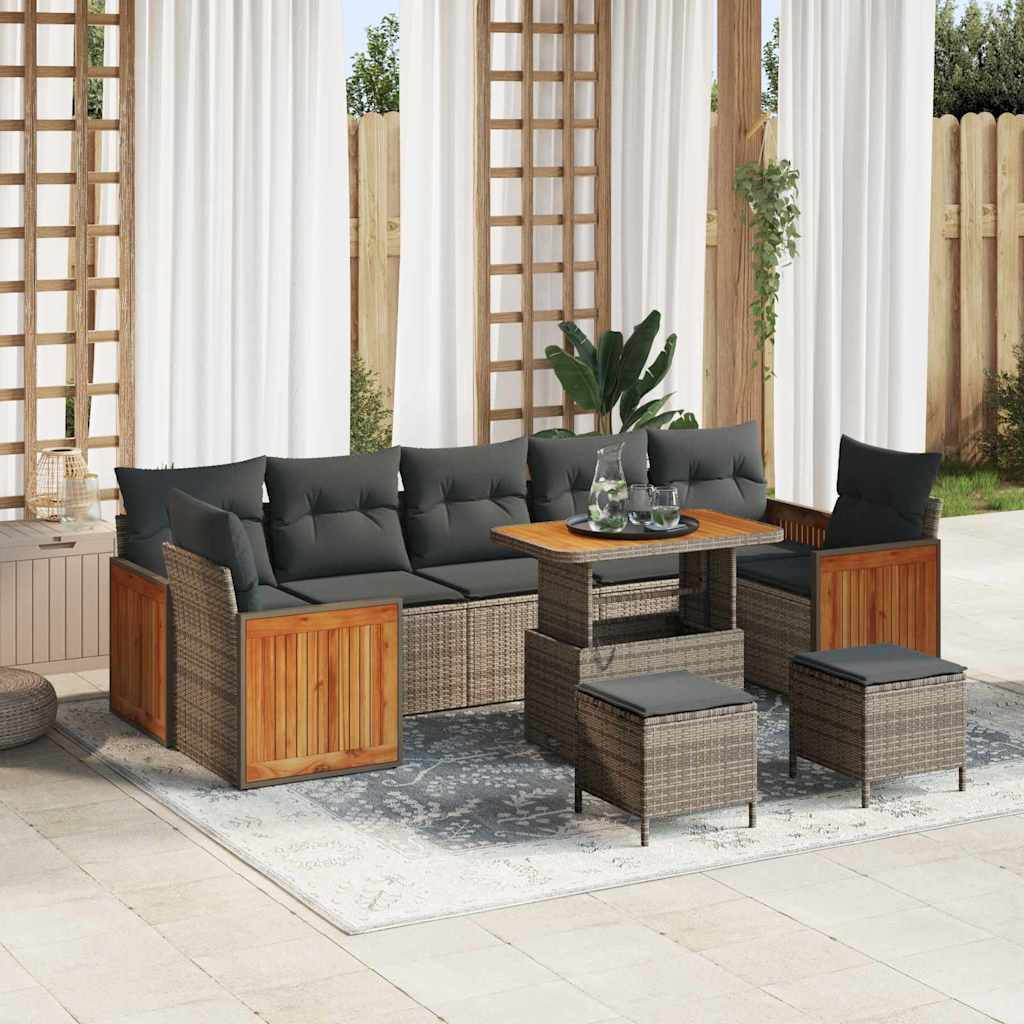 vidaXL Gartensofa-set mit Kissen 13 pcs Grau Poly-Rattan