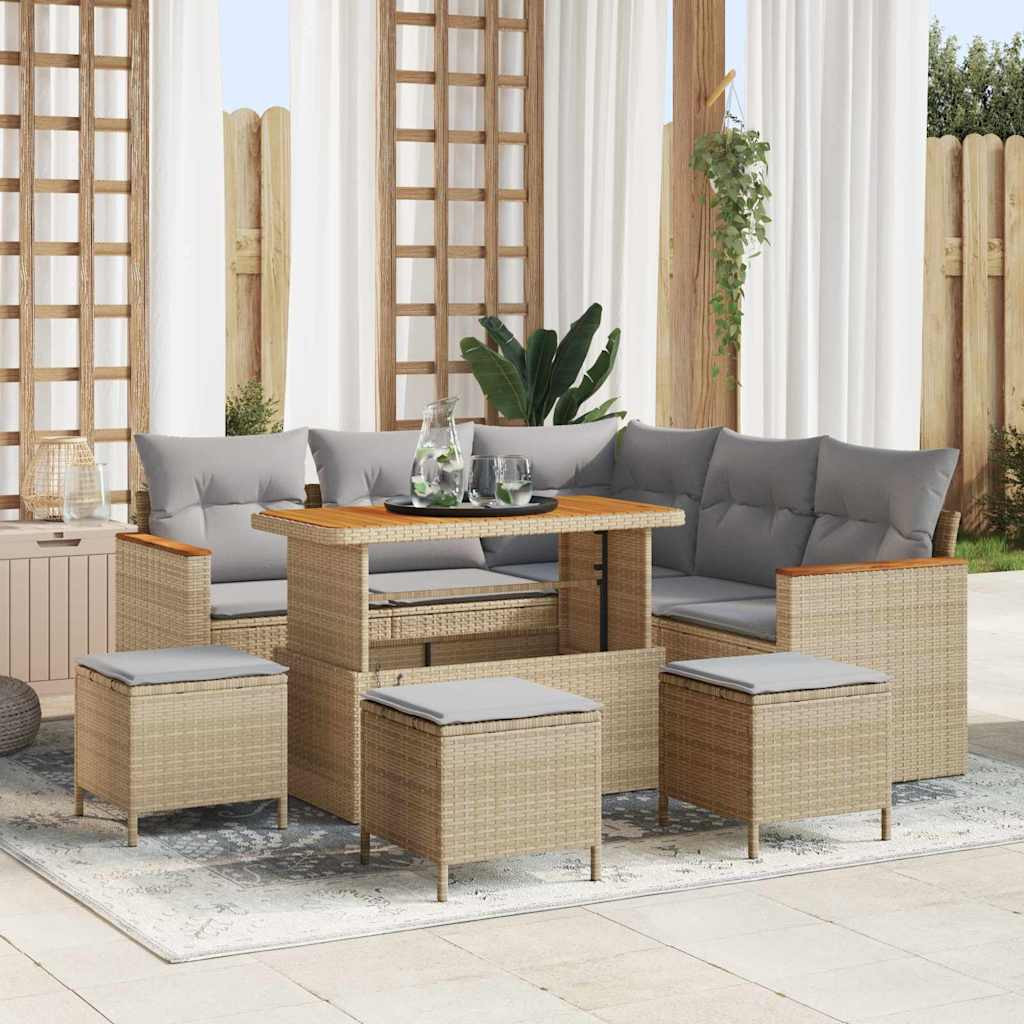 vidaXL Garten-Sofa-Set mit Kissen mit Speicher Beige Poly Rattan