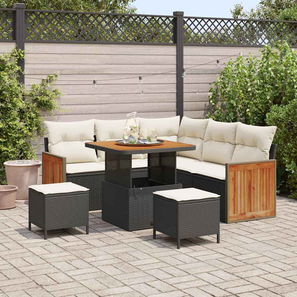 vidaXL Gartensofa-set mit Kissen 9 pcs Schwarz und Creme Poly-Rattan
