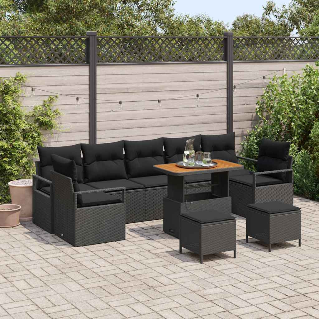 vidaXL Garten-Sofa-Set mit Kissen mit Speicher 10 pcs Schwarz