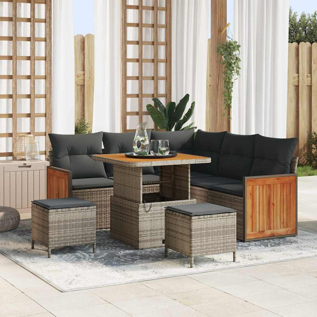 vidaXL Gartensofa-set mit Kissen 9 pcs Grau Poly-Rattan